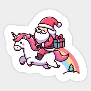 cute Santa ride Unicorn Sticker